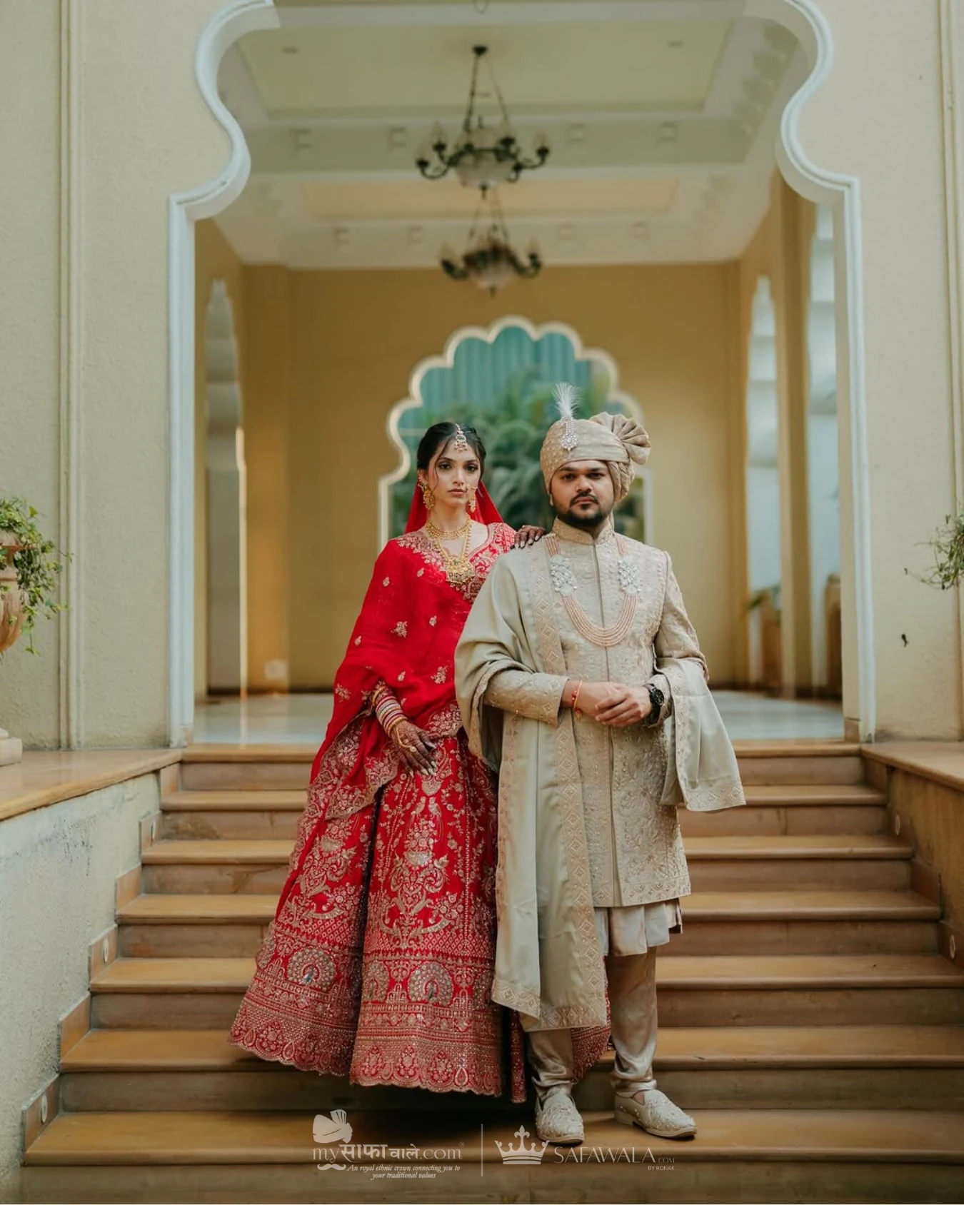 Coordinated ivory wedding pagdis for a formal celebration for baraat pagri service in Hyderabad